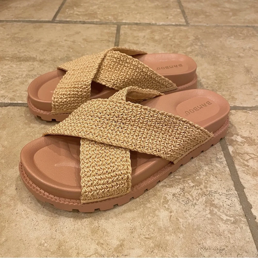 Awaken Natural Flyknit Criss Cross Slide Sandals. - Picture 13 of 16